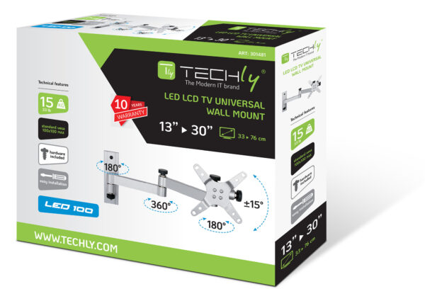 Supporto a muro per TV LED LCD 13-30'' inclinabile 3 snodi silver - immagine 2
