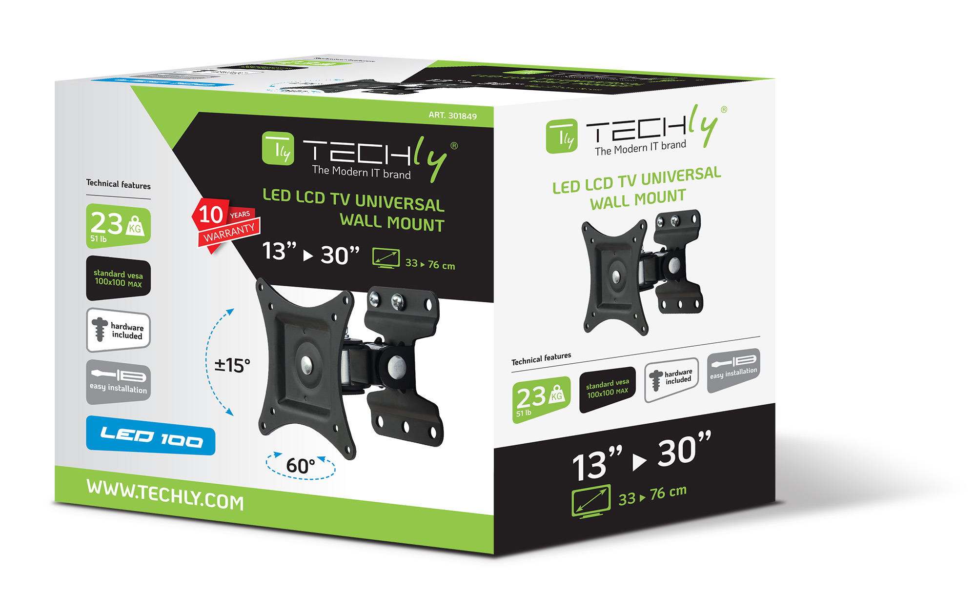 Supporto a muro per TV LED LCD 13''-30'' full motion Nero - immagine 2