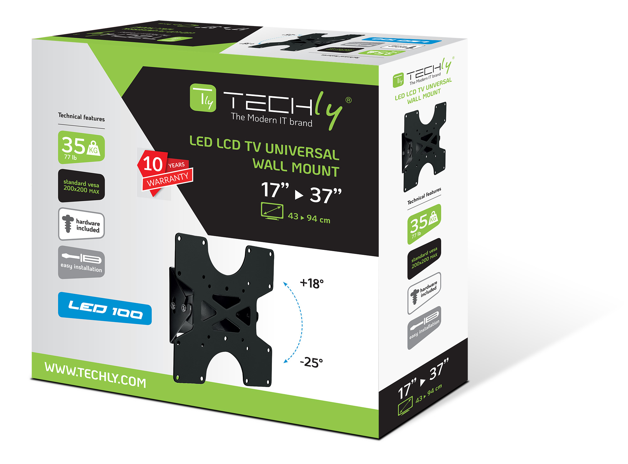 Supporto a muro per TV LED LCD 17'' - 37'' inclinabile nero - immagine 2