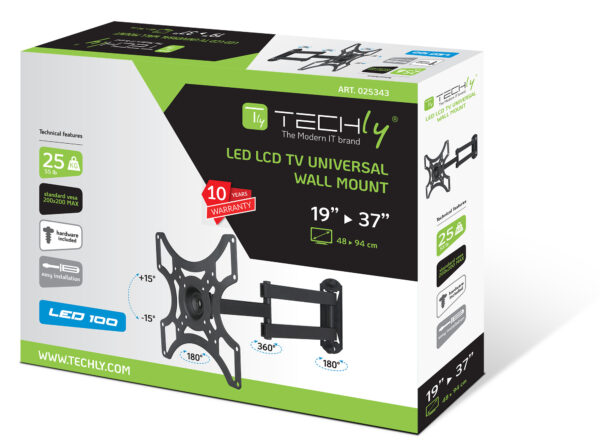 Supporto a Muro per TV LED LCD 19-37'' Full-Motion Nero - immagine 2