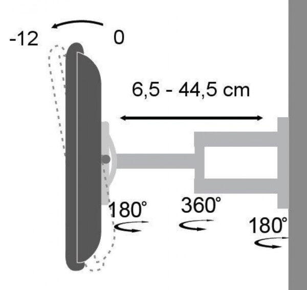 Supporto a muro per TV LED LCD 19-37'' inclinabile 3 snodi nero - immagine 4