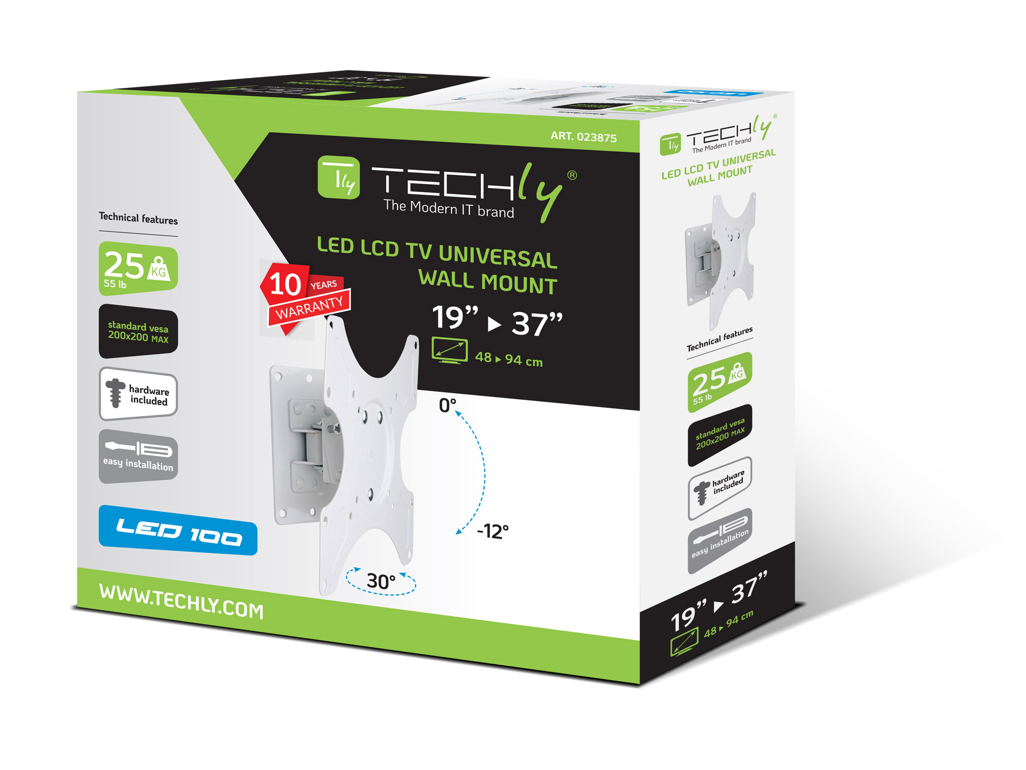 Supporto a muro per TV LED LCD 19 - 37'' inclinabile 1 snodo Bianco - immagine 2