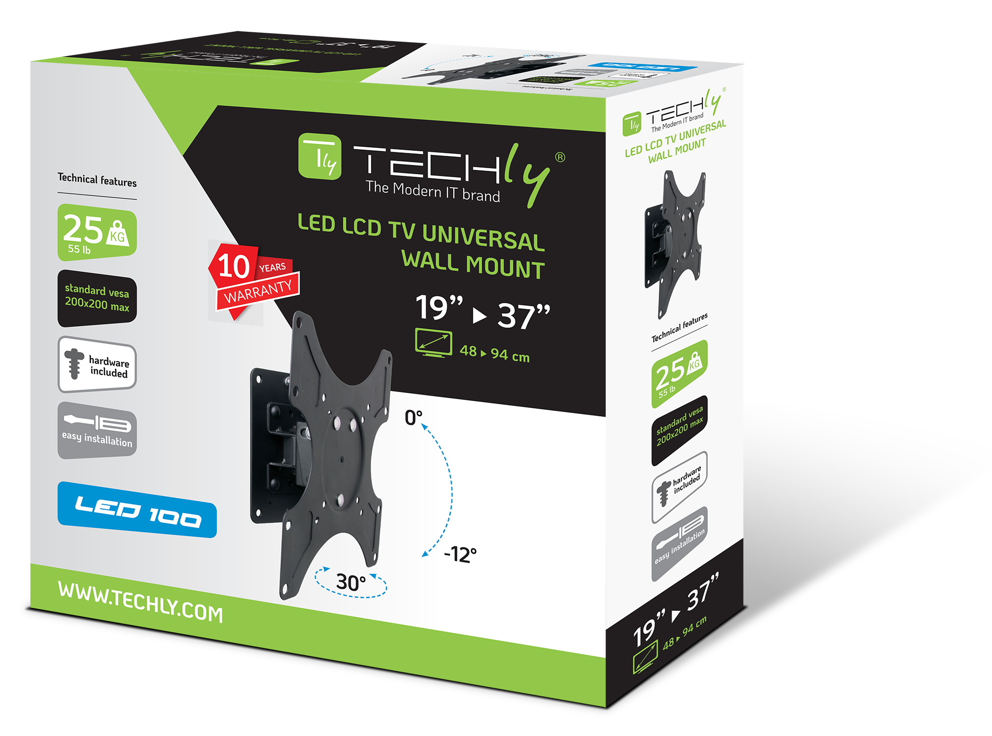 Supporto a muro per TV LED LCD 19 - 37'' inclinabile 1 snodo Nero - immagine 2