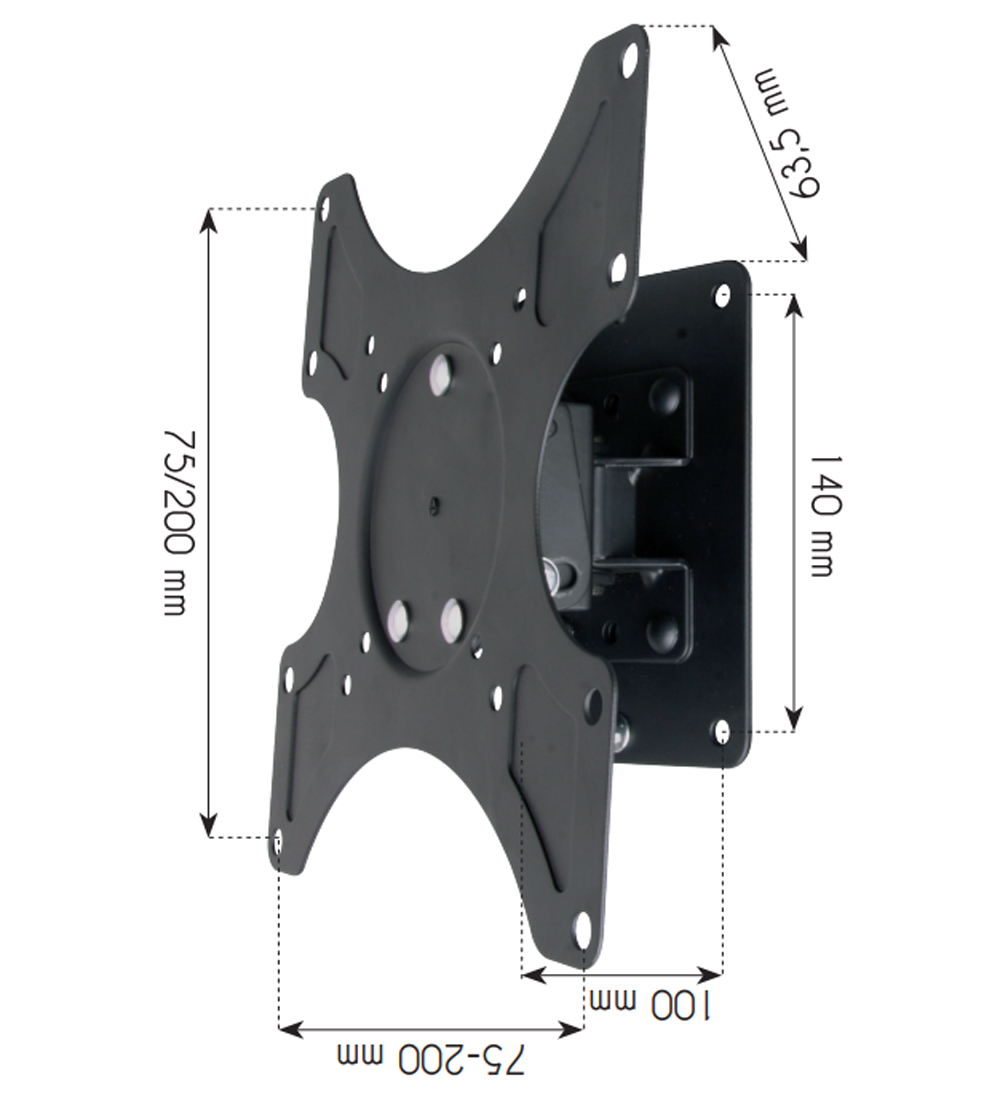 Supporto a muro per TV LED LCD 19 - 37'' inclinabile 1 snodo Nero - immagine 4