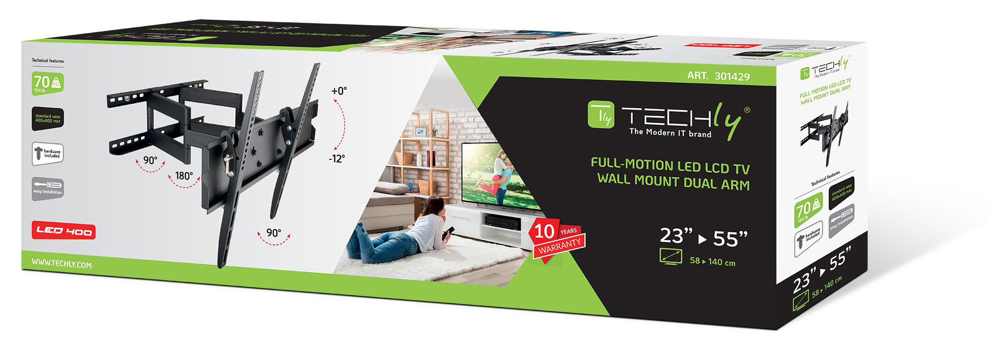 Supporto a Muro per TV LED LCD 23-55'' Full Motion Braccio Doppio - immagine 2