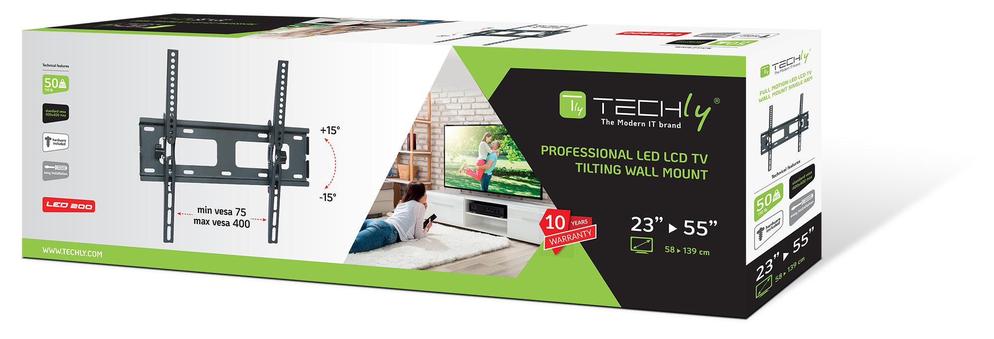 Supporto a Muro per TV LED LCD 23''-55'' Inclinabile Nero - immagine 2