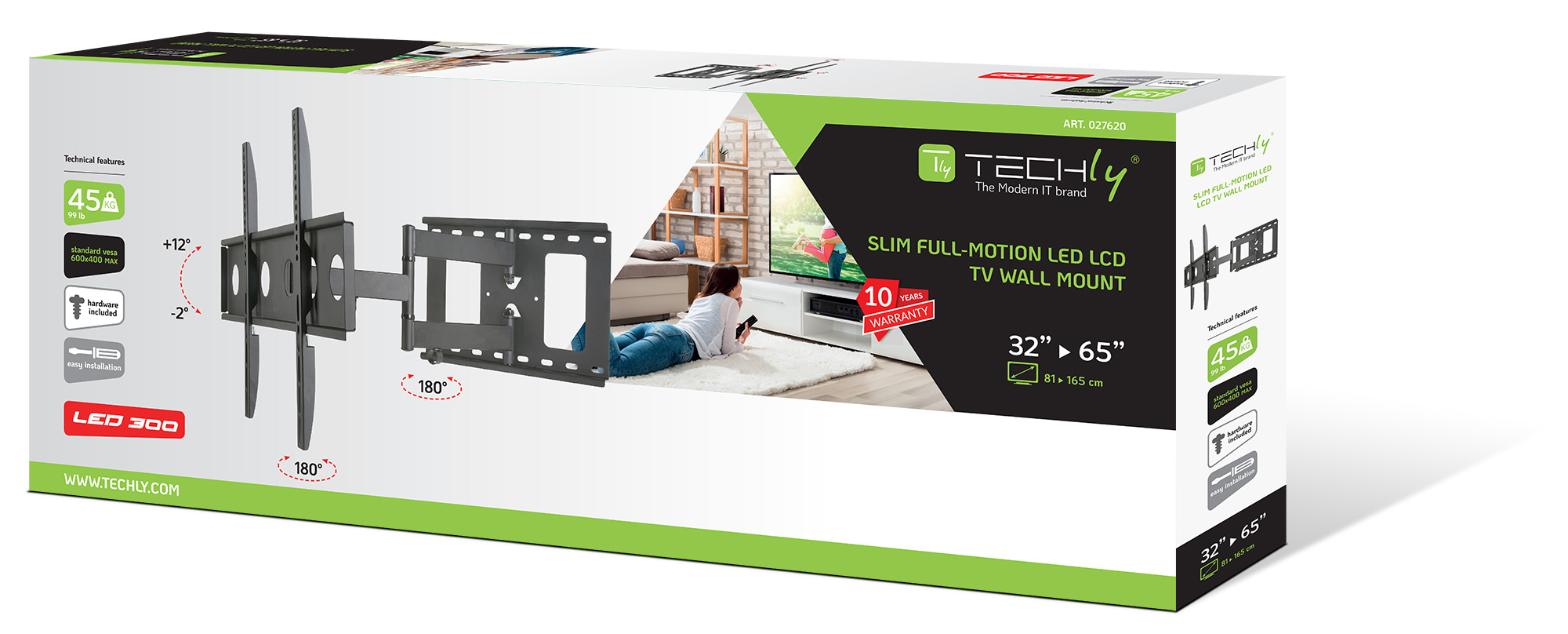 Supporto a Muro per TV LED LCD 32-65'' Estensibile Slim Full-Motion - immagine 2