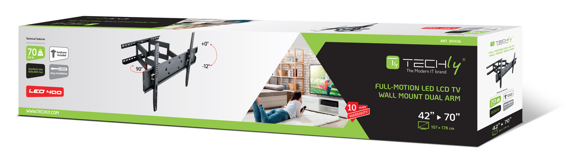 Supporto a Muro per TV LED LCD 42-70'' Full Motion Braccio Doppio - immagine 2