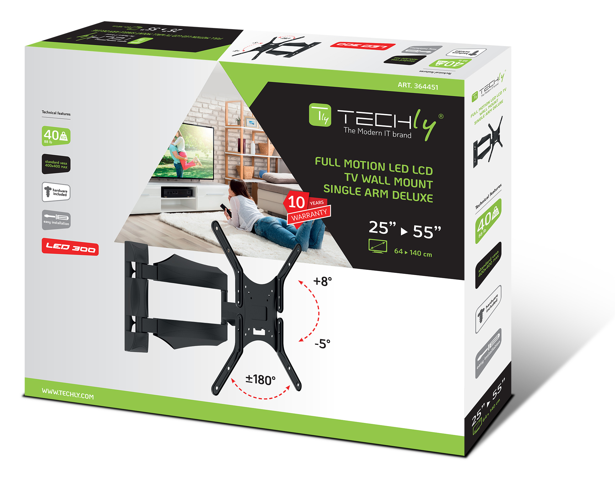 Supporto a Muro Slim per TV LED LCD 25-52'' Full Motion Nero - immagine 2