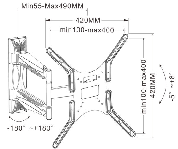 Supporto a Muro Slim per TV LED LCD 25-52'' Full Motion Nero - immagine 3