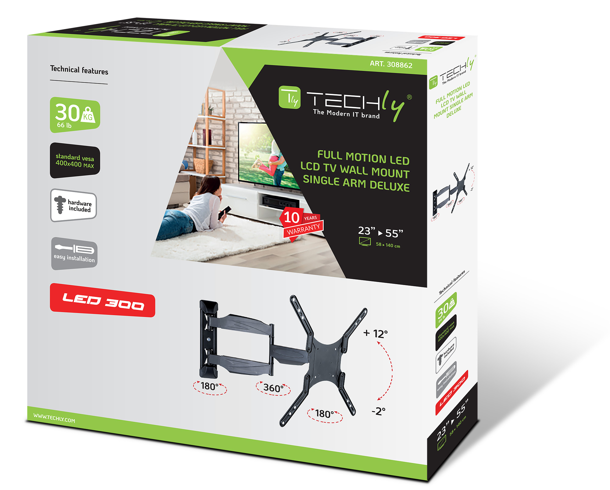 Supporto a Muro Ultra Slim per TV LED LCD 23-55'' Full Motion Nero - immagine 2