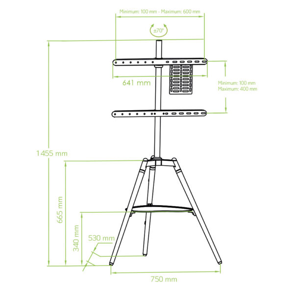 Supporto a Pavimento Cavalletto Tripod per TV LCD/LED/Plasma 32-65'' con Mensola - immagine 3