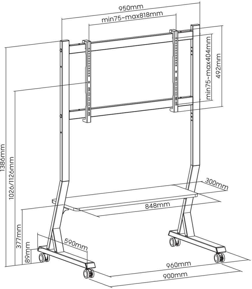 Supporto a Pavimento con Mensola per TV LCD/LED/Plasma 45-90'' - immagine 2