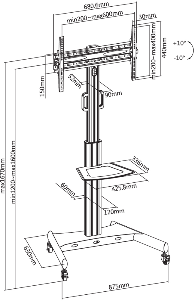 Supporto a Pavimento con Mensola Trolley TV LCD/LED 32-65'' - immagine 2