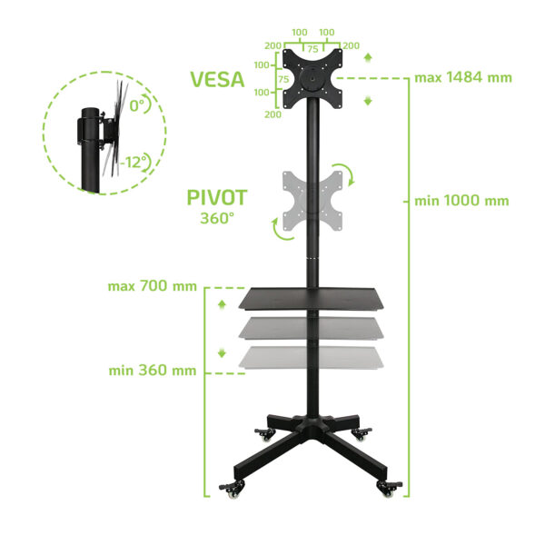 Supporto a Pavimento con Mensola Trolley TV LCD/LED/Plasma 19''-37'' - immagine 4