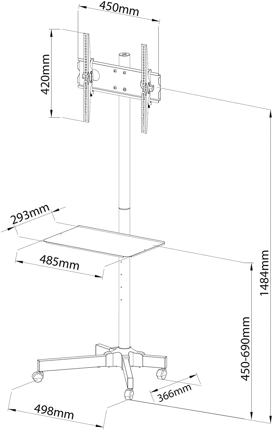 Supporto a Pavimento con Mensola Trolley TV LCD/LED/Plasma 23''-55'' - immagine 3