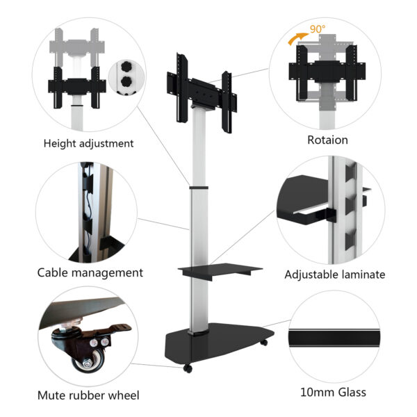 Supporto a Pavimento con Mensola Trolley TV LCD/LED/Plasma 37-70'' Silver - immagine 4