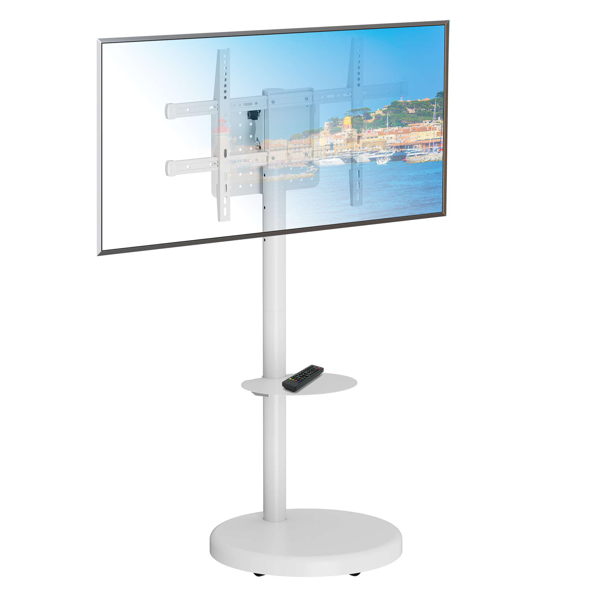 Supporto a Pavimento con Mensola Trolley TV LCD/LED/Plasma 37-86'' Bianco - immagine 2