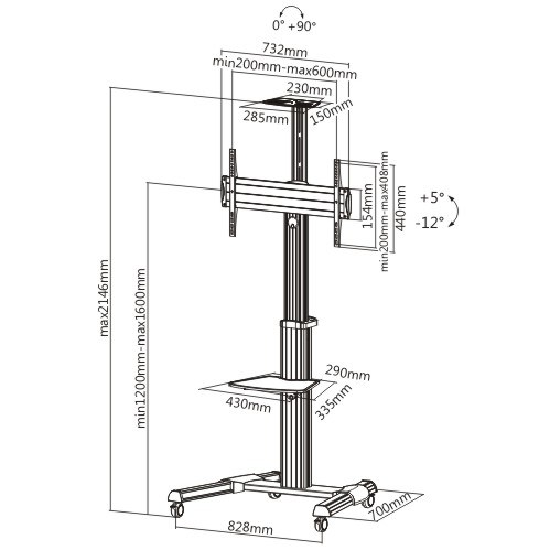 Supporto a Pavimento con una Mensola Trolley TV LCD/LED/Plasma 37-70'' - immagine 3