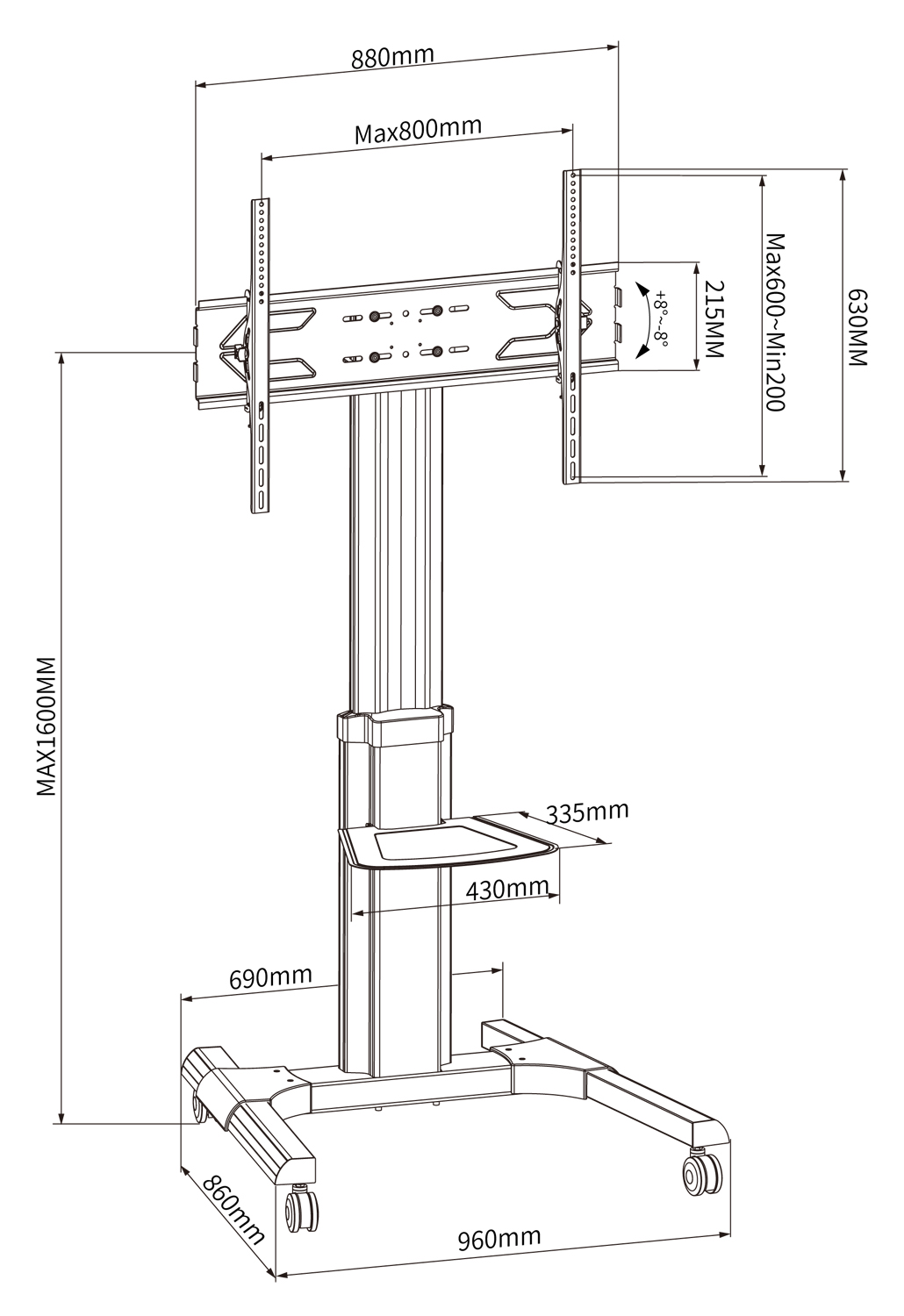 Supporto a Pavimento con una Mensola Trolley TV LCD/LED/Plasma 50-92'' - immagine 2
