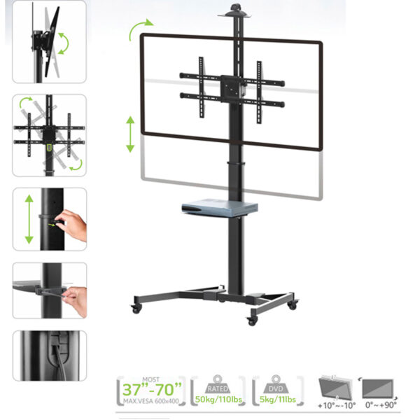 Supporto da Pavimento con Mensola TV/LED/LCD 37''-70'' Nero - immagine 2