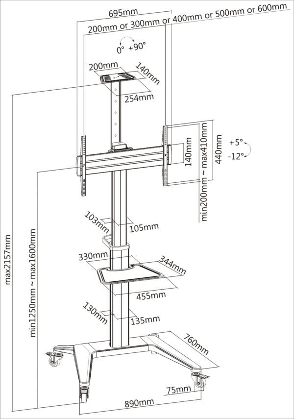 Supporto da Pavimento per TV da 37'' a 70'' Bianco - immagine 3