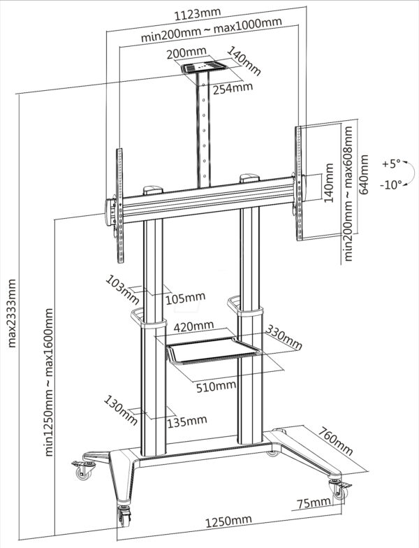 Supporto da Pavimento per TV da 70'' a 120'' Bianco - immagine 3