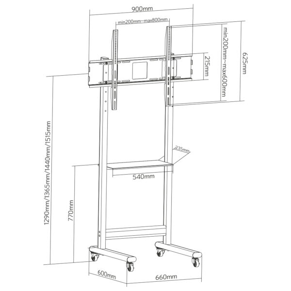 Supporto da Pavimento TV LCD/LED 50-90'' Altezza Regolabile con Mensola - immagine 2