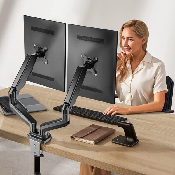 Supporto da Scrivania Doppio Monitor 17-32'' con Molla a Gas Nero - immagine 4