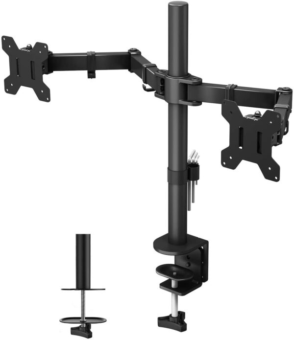 Supporto da Scrivania per 2 Monitor 13-27'' Installazione con Morsetto o Vite Passante