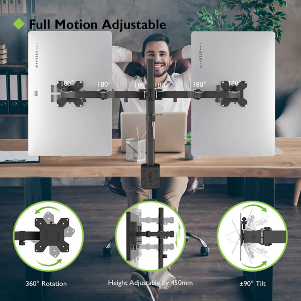 Supporto da Scrivania per 2 Monitor 13-27'' Installazione con Morsetto o Vite Passante - immagine 9