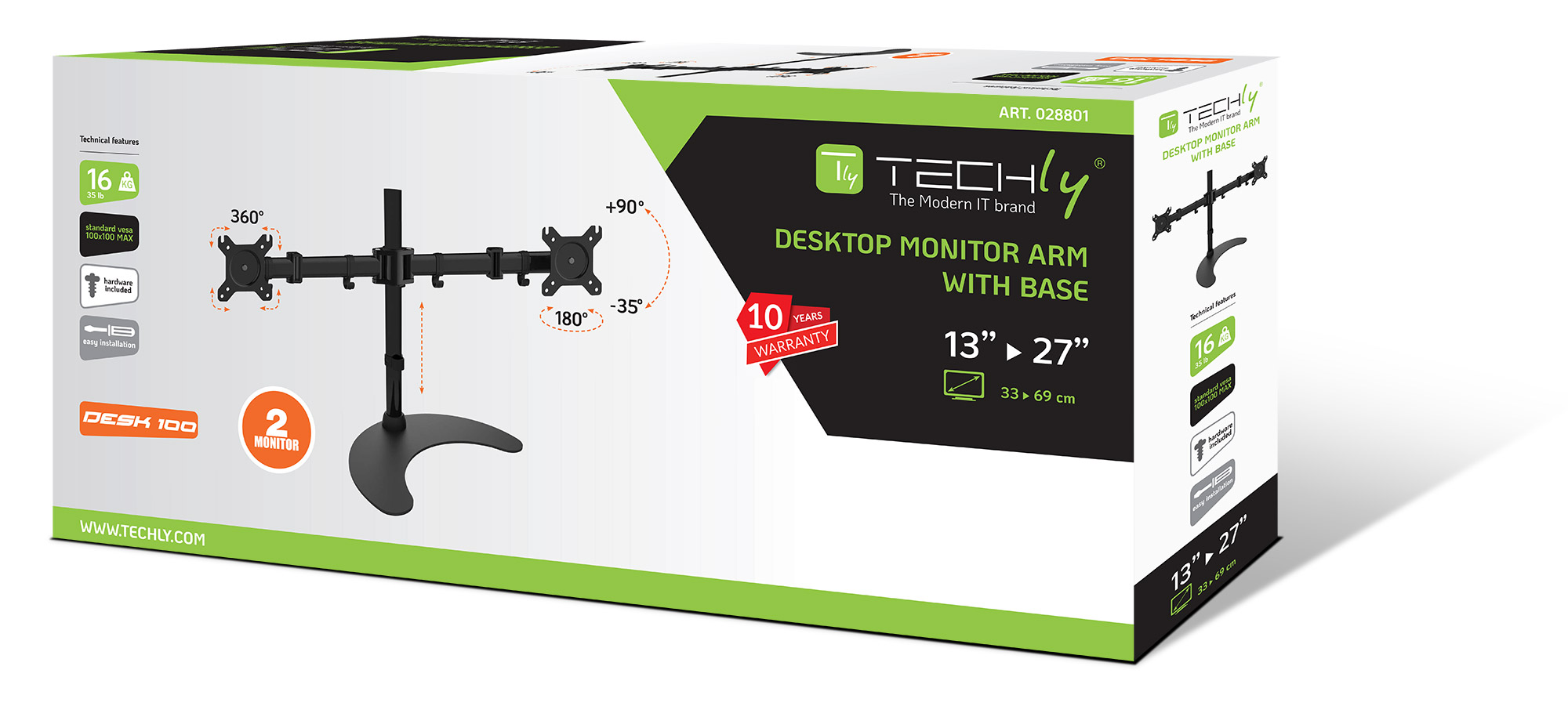 Supporto da scrivania per 2 Monitor 13-27'' con base h.400m - immagine 2