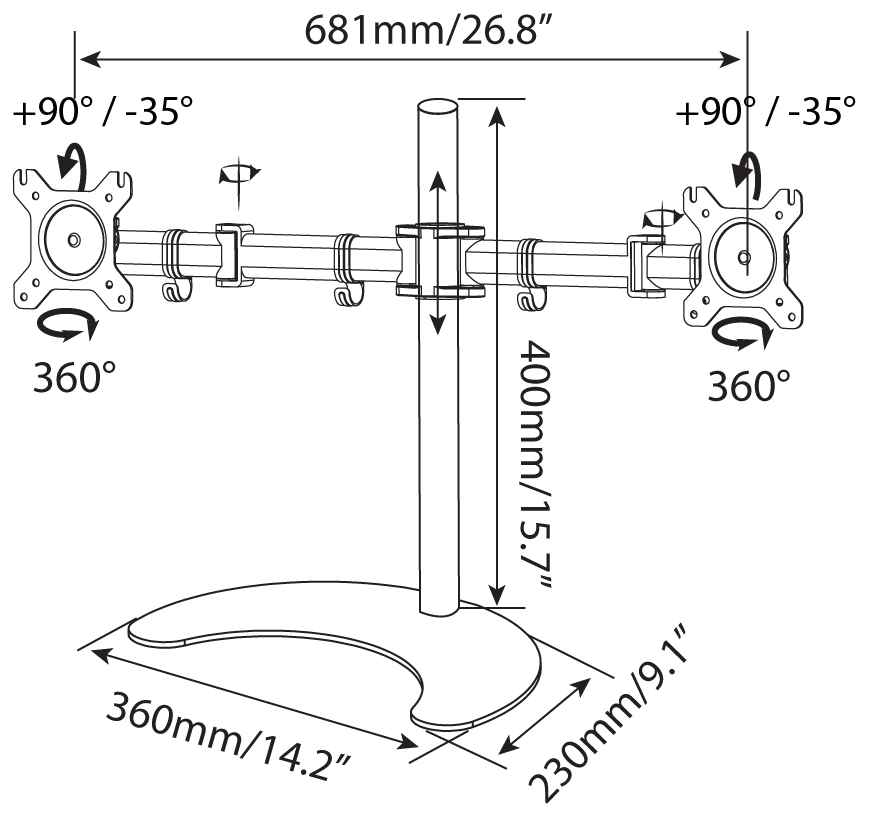 Supporto da scrivania per 2 Monitor 13-27'' con base h.400m - immagine 3