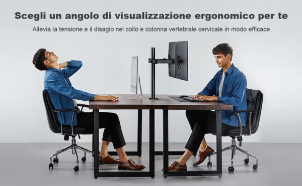Supporto da Scrivania per 2 Monitor 13-27'' Diametro 48 mm ad Altezza Regolabile con Morsetto a C - immagine 6