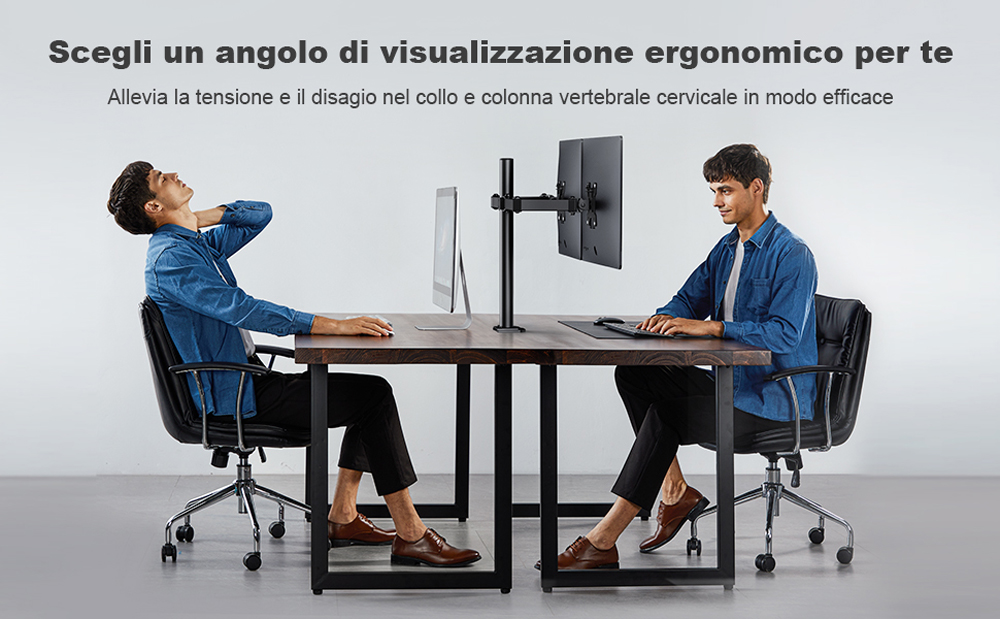 Supporto da Scrivania per 2 Monitor 13-27'' Diametro 48 mm ad Altezza Regolabile con Morsetto a C - immagine 6