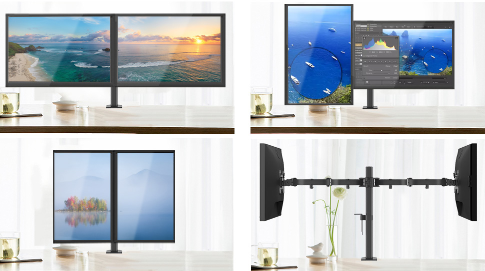 Supporto da Scrivania per 2 Monitor 13-27'' Diametro 48 mm ad Altezza Regolabile con Morsetto a C - immagine 8