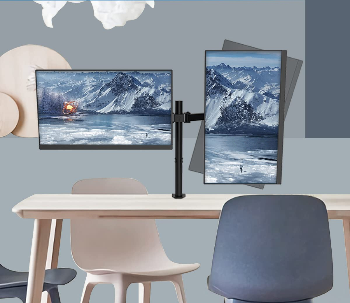 Supporto da Scrivania per 2 Monitor 13-27'' Diametro 48 mm ad Altezza Regolabile con Morsetto a C - immagine 7