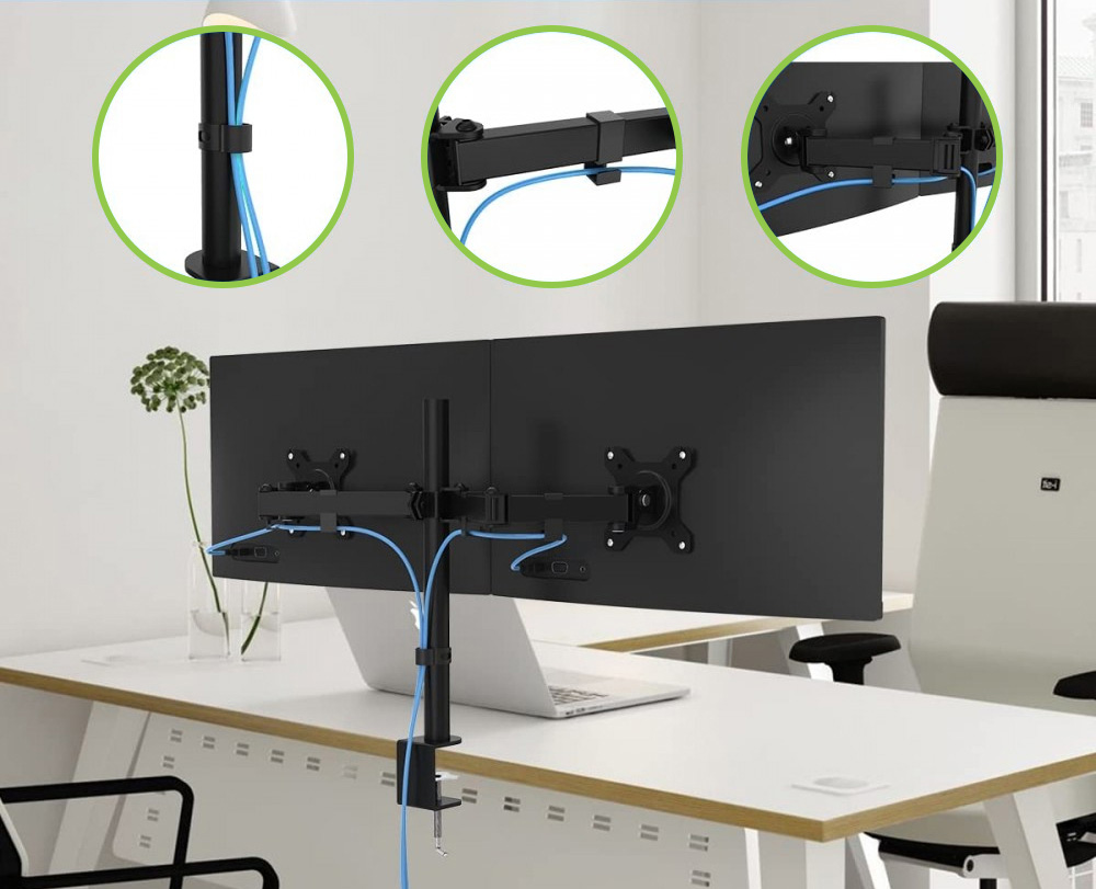 Supporto da Scrivania per 2 Monitor 13-27'' Diametro 48 mm ad Altezza Regolabile con Morsetto a C - immagine 5