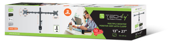 Supporto da Scrivania per 2 Monitor 13-27'' Installazione con Morsetto o Vite Passante - immagine 2