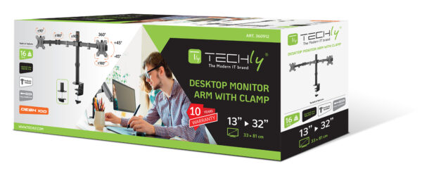 Supporto da Scrivania per 2 Monitor 13-32'' a Morsetto - immagine 2