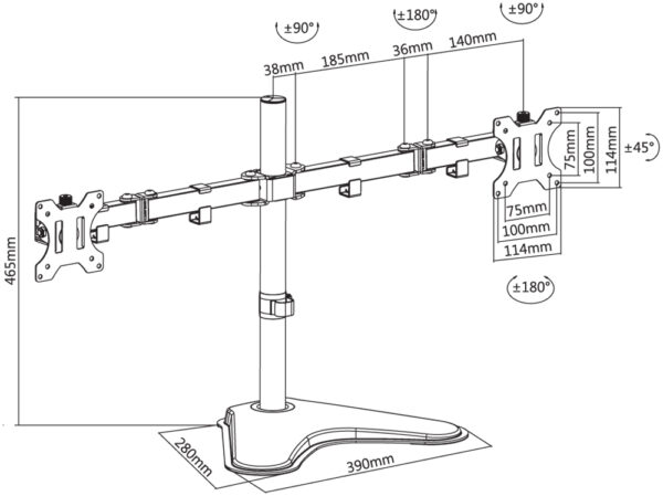 Supporto da Scrivania per 2 Monitor 13-32'' con Base e Doppio Snodo - immagine 3