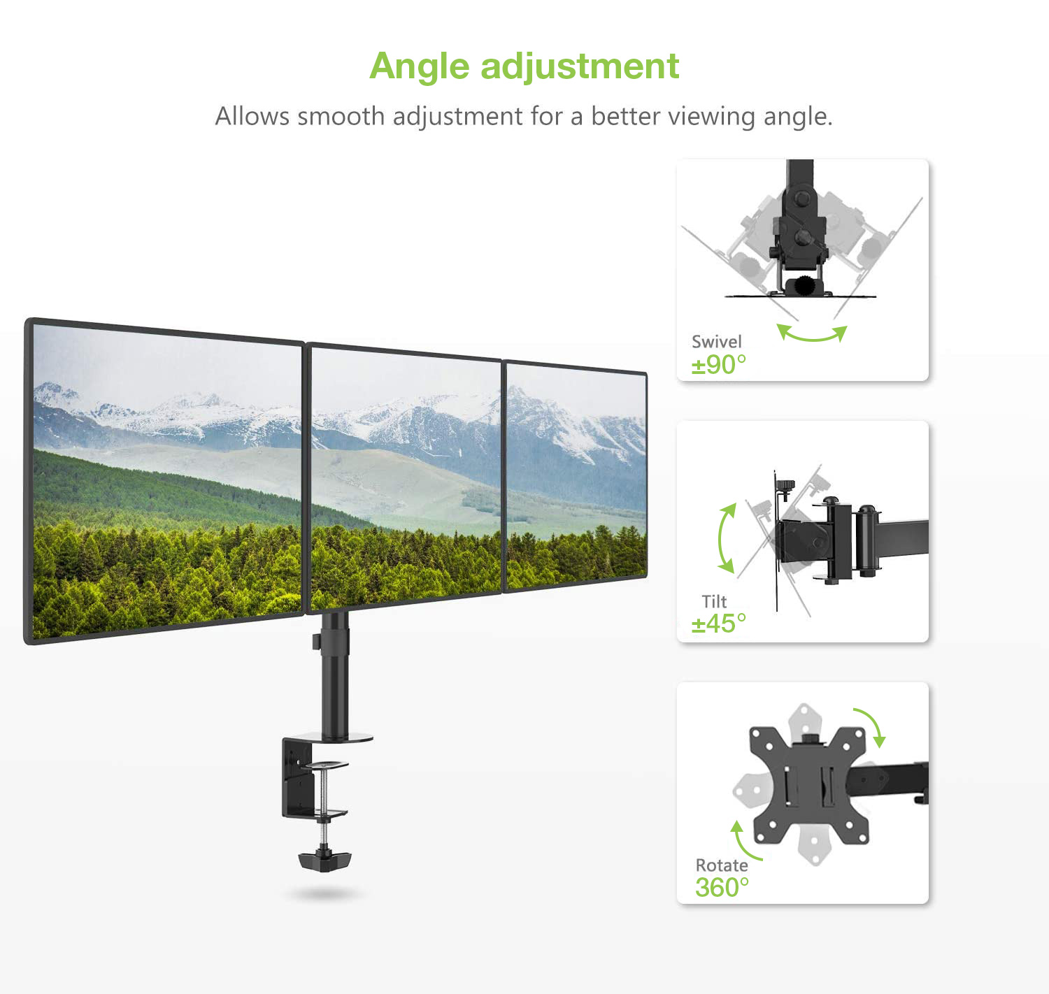 Supporto da scrivania per 3 Monitor 13-24'' con morsetto - immagine 5