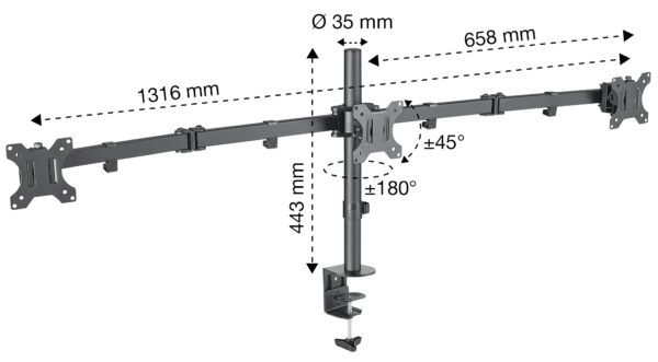 Supporto da Scrivania per 3 Monitor 13-27'' con Morsetto - immagine 4