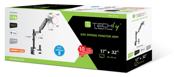 Supporto da Scrivania per Monitor 17-32'' con Molla a Gas Estensione 420 mm - immagine 2