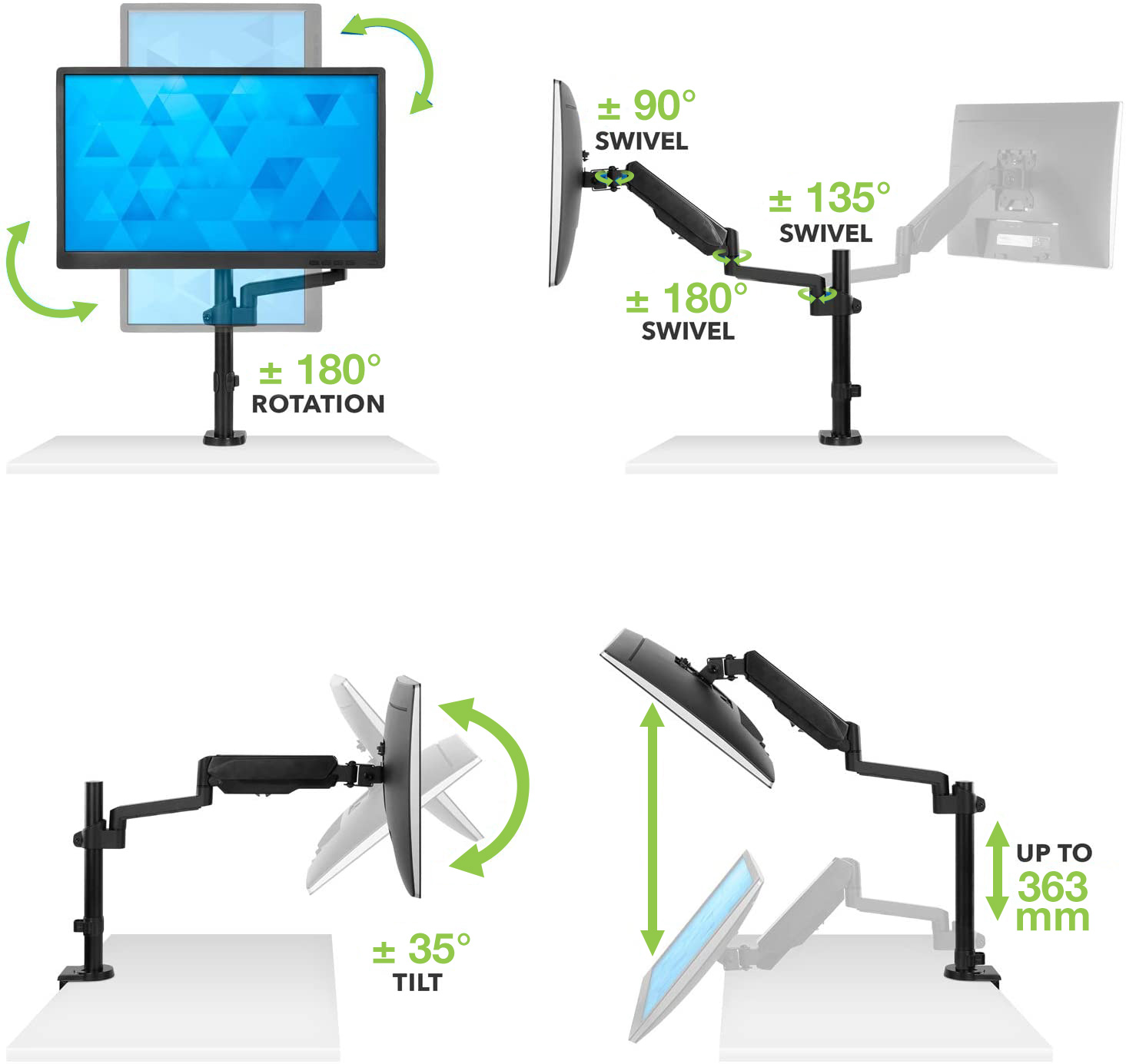 Supporto da Scrivania per Monitor 17-32'' con Molla a Gas Estensione 420 mm - immagine 7