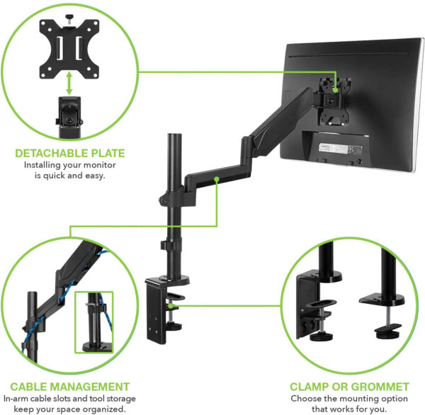 Supporto da Scrivania per Monitor 17-32'' con Molla a Gas Estensione 420 mm - immagine 6