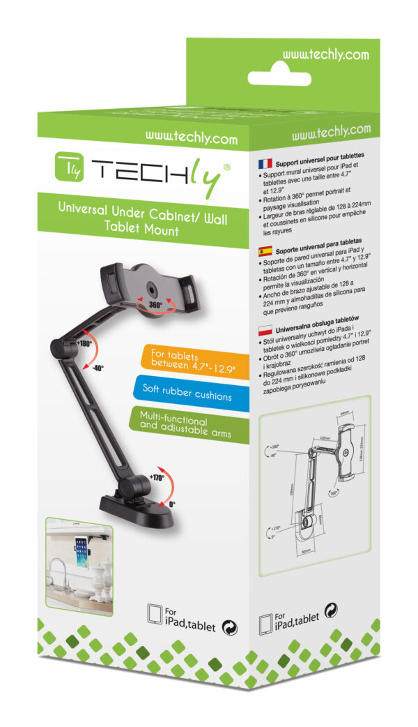 Supporto Estensibile per Tablet e i-Pad 4.7''-12.9'' da Muro o Sottopensile - immagine 2