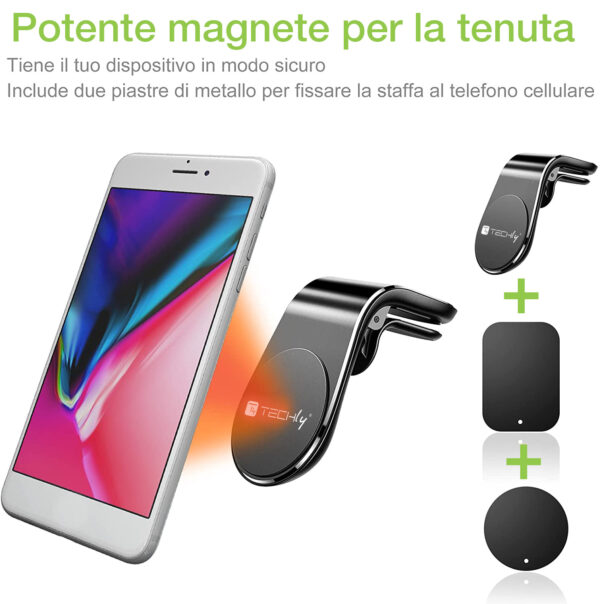 Supporto Magnetico da Auto per Smartphone con Due Placche Metalliche Universali - immagine 4