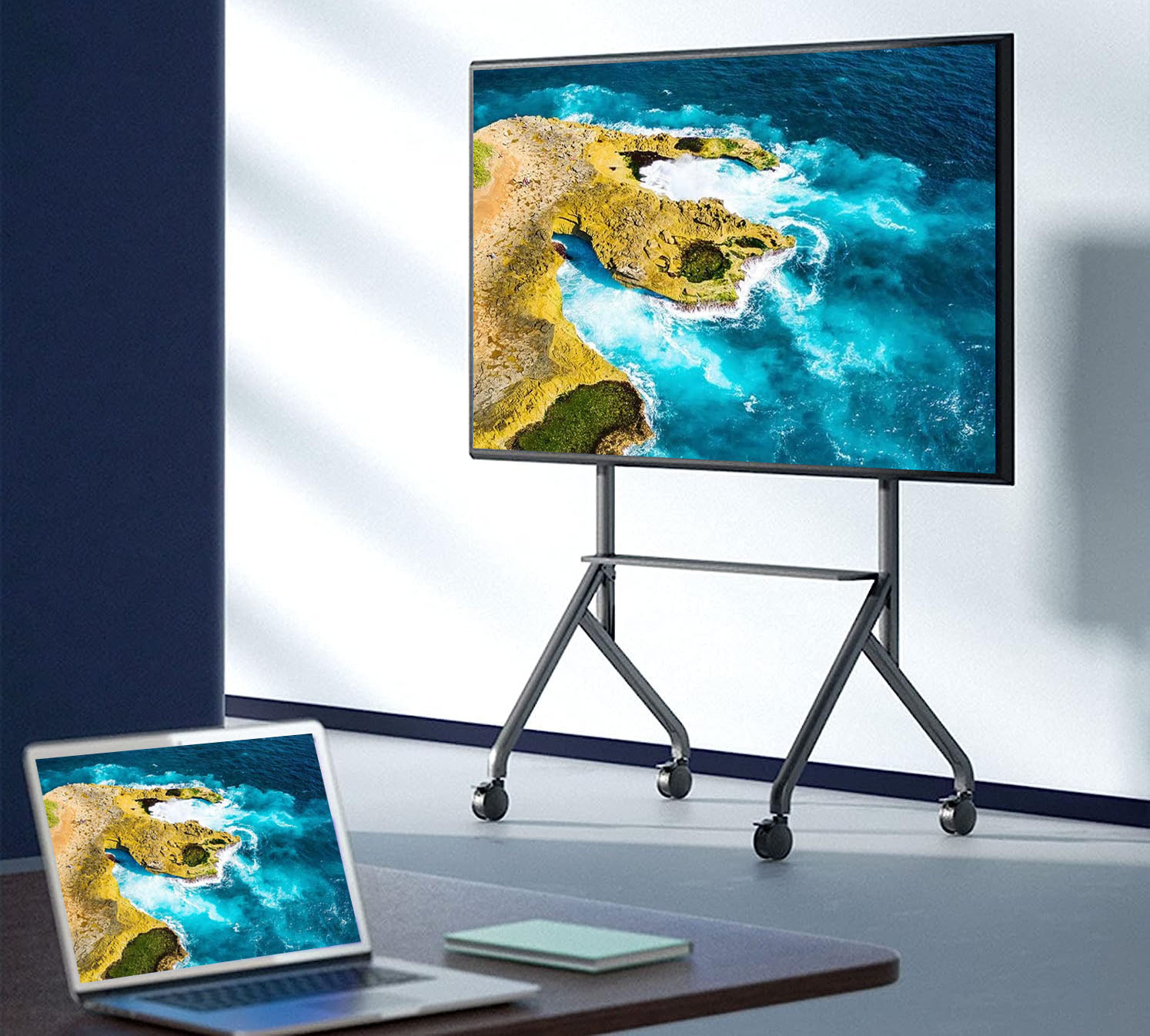 Supporto Mobile da Pavimento Multifunzione per TV LCD/LED/Plasma 55-86'' Nero - immagine 2