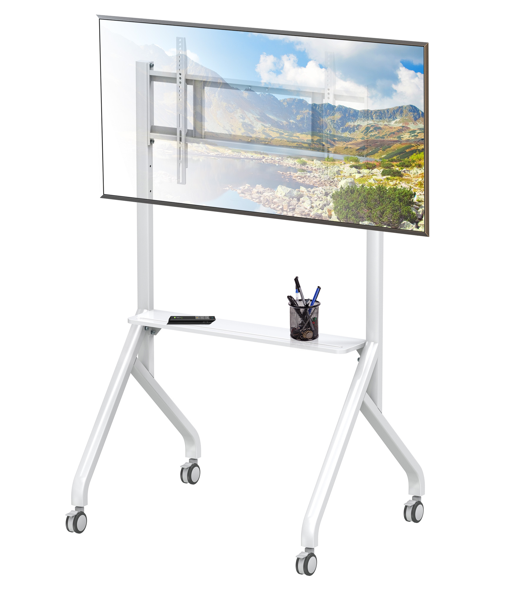 Supporto Mobile da Pavimento Multifunzione per TV LCD/LED/Plasma 55-86'' Bianco - immagine 3